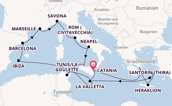 Mittelmeer ab Catania, Italien auf der Costa Fascinosa