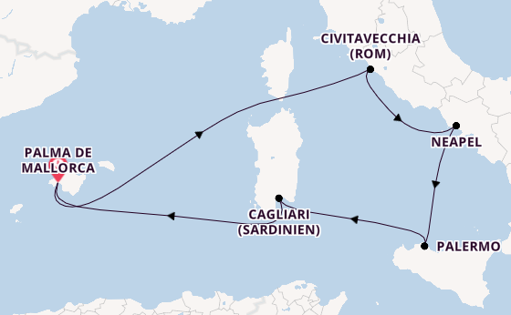 Westliches Mittelmeer ab Palma de Mallorca, Spanien auf der Mein Schiff Flow