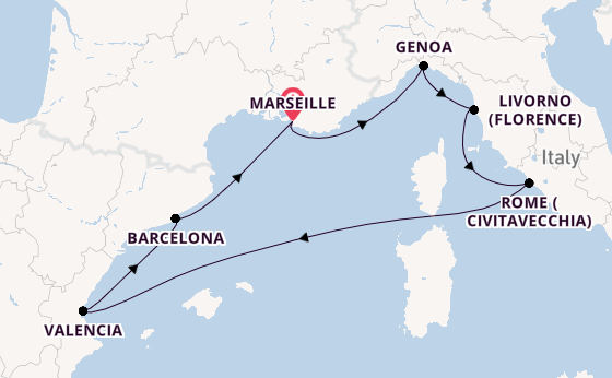 Western Mediterranean from Marseille, France with the MSC Lirica