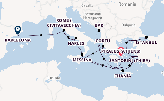 Mediterranean from Piraeus (Athens), Greece with the Sun Princess