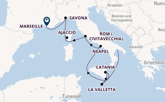 Westliches Mittelmeer ab Tarent, Italien auf der Costa Serena