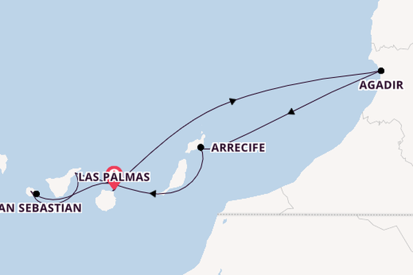 Canarische Eilanden vanaf Las Palmas, Gran Canaria, Spanje met de Mein Schiff 7