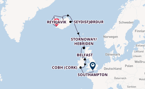 Britische Inseln ab Reykjavik, Island auf der Seven Seas Voyager