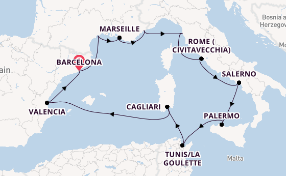 Western Mediterranean from Barcelona, Spain with the Viking Star