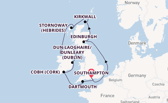 British Isles from Southampton, England with the Insignia