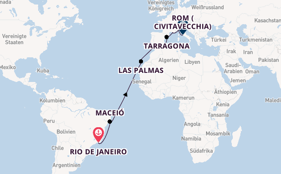 Transatlantik ab Rio de Janeiro, Brasilien auf der MSC Musica