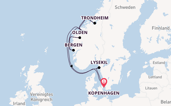 Norwegen ab Kopenhagen, Dänemark auf der Silver Dawn