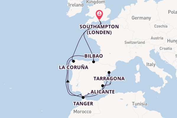 Westelijke Middellandse Zee vanaf Southampton (Londen), Engeland met de MSC Meraviglia