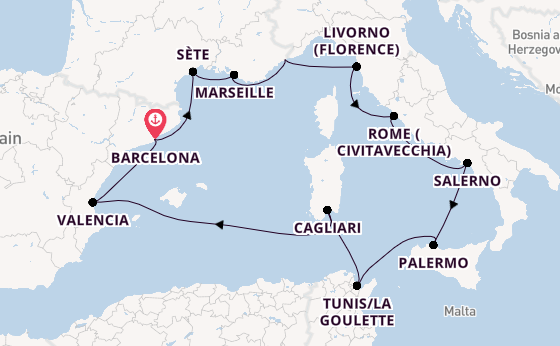 Western Mediterranean from Barcelona, Spain with the Viking Libra