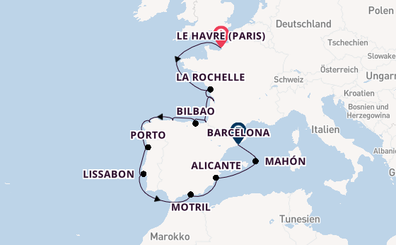 Westliches Mittelmeer ab Le Havre (Paris), Frankreich auf der Insignia