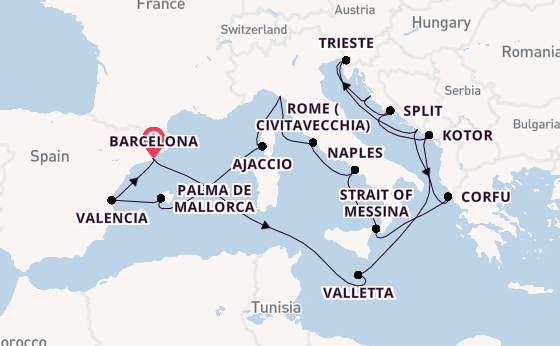 Mediterranean Sea from Barcelona, Spain with the Queen Elizabeth