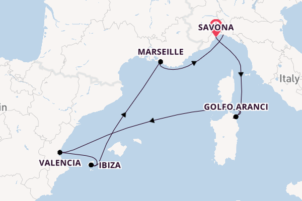 Westelijke Middellandse Zee vanaf Savona, Italië met de Costa Fascinosa