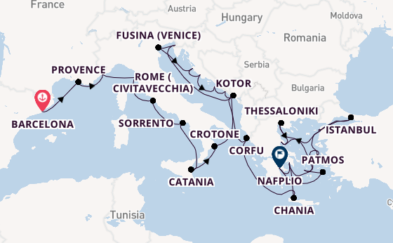 Mediterranean Sea from Barcelona, Spain with the Azamara Quest