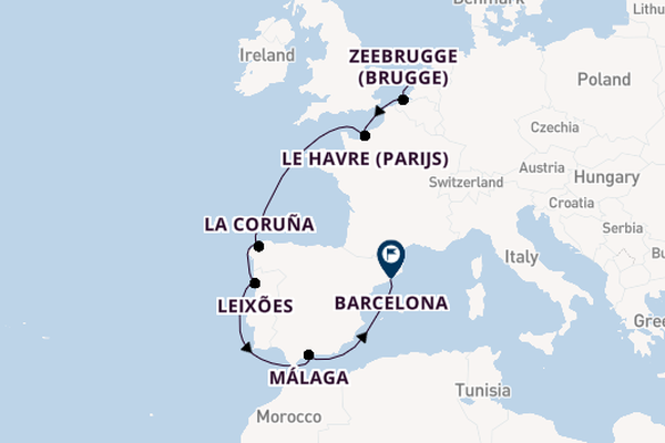 Westelijke Middellandse Zee vanaf Amsterdam, Nederland met de Celebrity Eclipse