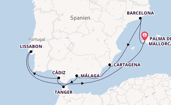 Westliches Mittelmeer ab Palma de Mallorca, Spanien auf der Mein Schiff Flow