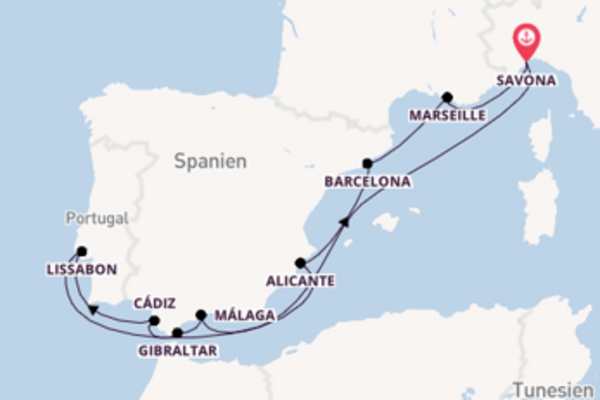 Von Savona über Málaga in 11 Tagen