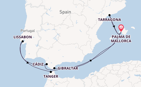 Westelijke Middellandse Zee vanaf Palma de Mallorca, Mallorca, Spanje met de Mein Schiff Flow