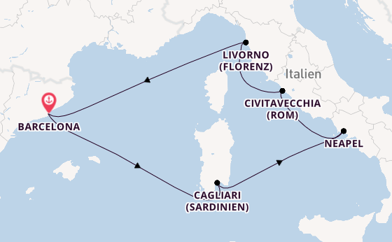 Westliches Mittelmeer ab Barcelona, Spanien auf der Disney Dream