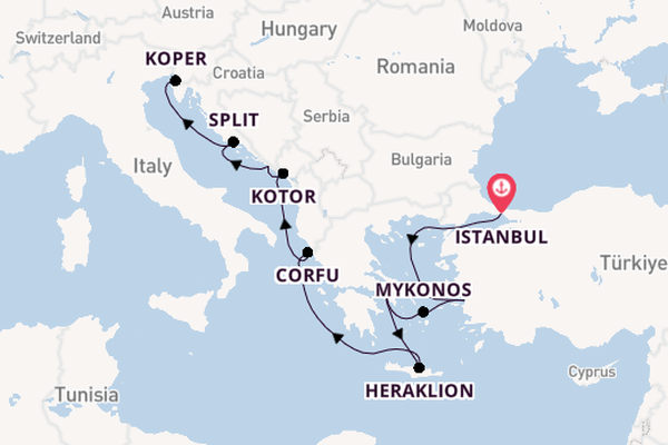 Oostelijke Middellandse Zee vanaf Istanbul, Turkije met de Norwegian Pearl
