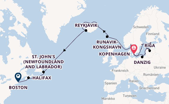 Transatlantik ab Kopenhagen, Dänemark auf der Caribbean Princess