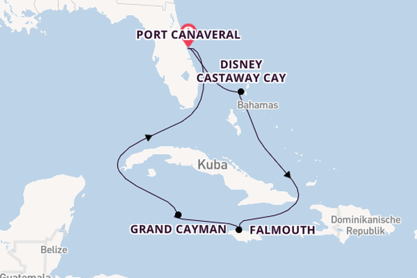 Karibik ab Port Canaveral, USA auf der Disney Treasure