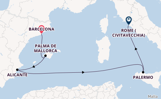 Western Mediterranean from Barcelona, Spain with the Costa Toscana