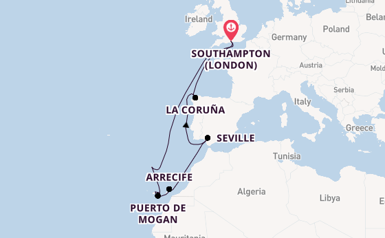 Canary Islands from Southampton, England with the Ventura