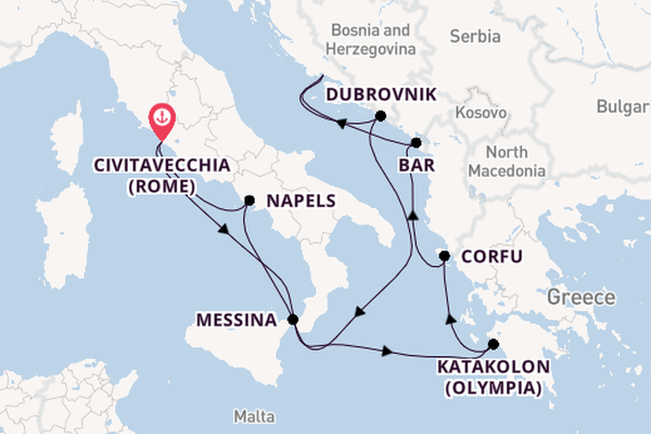 Middellandse Zee vanaf Civitavecchia (Rome), Italië met de Celebrity Ascent