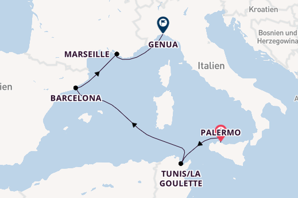 Westliches Mittelmeer ab Palermo, Sizilien auf der MSC Euribia