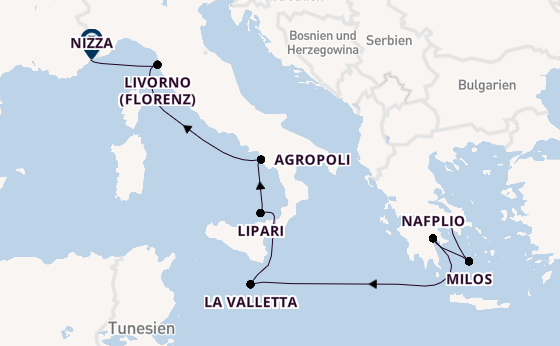 Mittelmeer ab Piräus (Athen), Griechenland auf der Silver Shadow