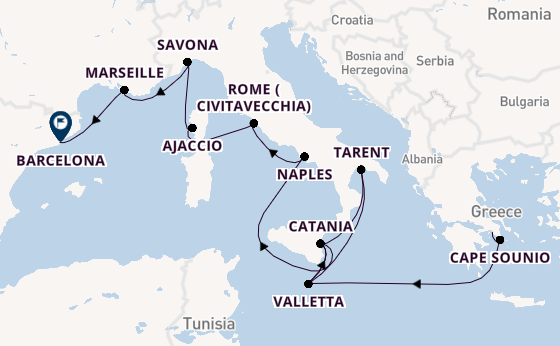 Western Mediterranean from Piraeus (Athens), Greece with the Costa Serena