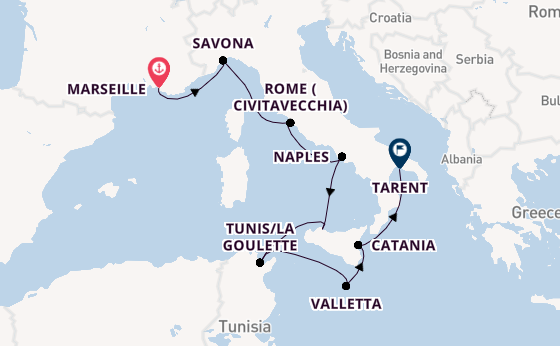 Western Mediterranean from Marseille, France with the Costa Fascinosa
