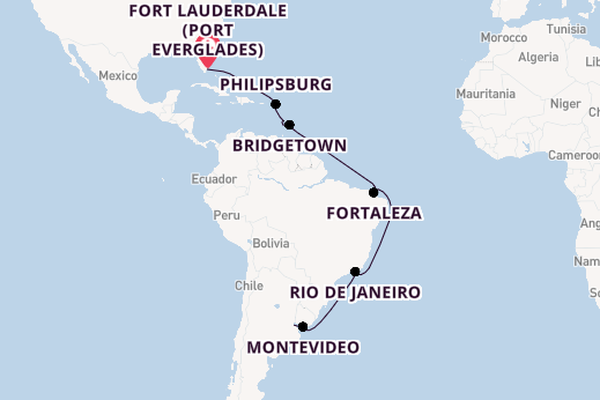 South America from Fort Lauderdale (Port Everglades), Florida, USA with the Majestic Princess
