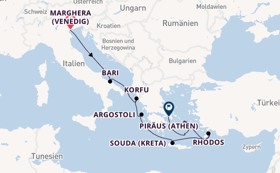 Östliches Mittelmeer ab Marghera (Venedig) auf der Costa Deliziosa