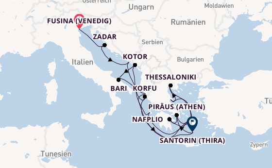 Östliches Mittelmeer ab Fusina (Venedig) auf der EXPLORA II