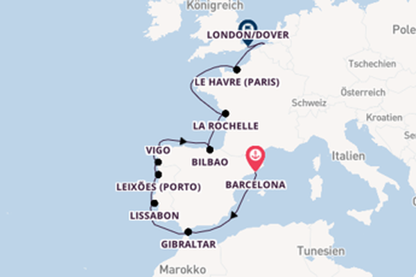 Erleben Sie Barcelona, La Rochelle und London/Dover