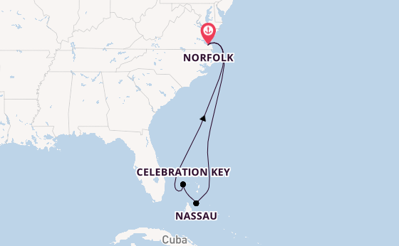 Amerikaanse Oostkust vanaf Norfolk, Verenigde Staten met de Carnival Freedom