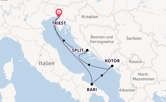 Mittelmeer ab Triest, Italien auf der Costa Deliziosa