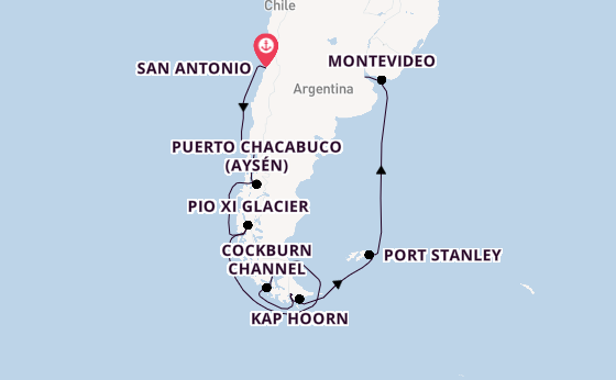 South America from San Antonio, Chile with the Oosterdam