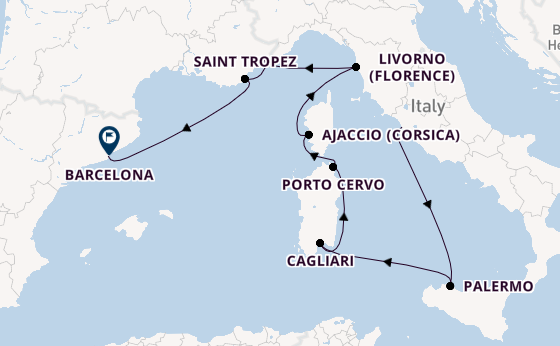 Westelijke Middellandse Zee vanaf Civitavecchia (Rome), Italië met de Explora VI
