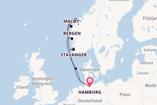 Norwegen ab Hamburg, Deutschland auf AIDAprima