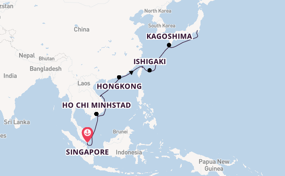 Oost-Azië vanaf Singapore, Singapore met de Diamond Princess