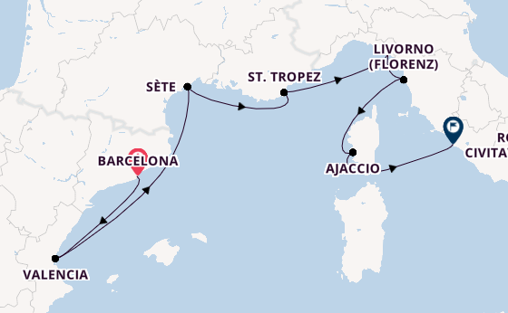 Westliches Mittelmeer ab Barcelona, Spanien auf der Allura 