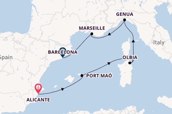 Westelijke Middellandse Zee vanaf Alicante, Spanje met de MSC Musica