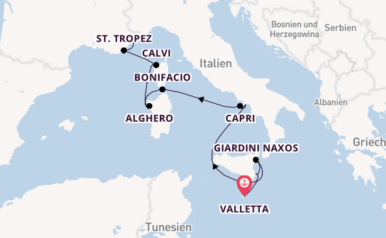 Westliches Mittelmeer ab La Valletta, Malta auf der SEA CLOUD SPIRIT