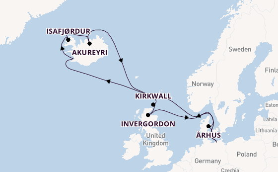 Schotland vanaf Rostock, Warnemünde, Duitsland met AIDAmar