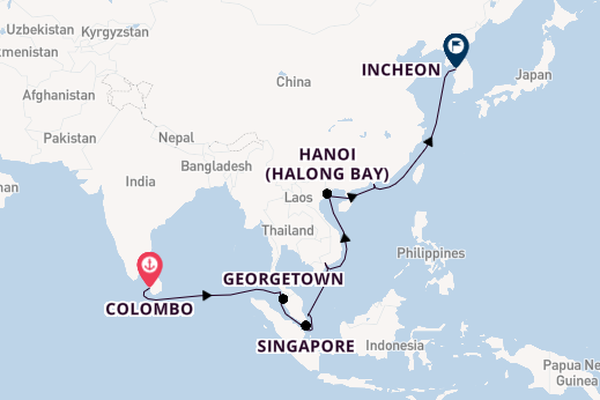 Zuidoost-Azië vanaf Colombo, Sri Lanka met de Artania