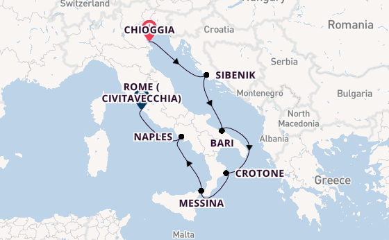 Western Mediterranean from Chioggia, Italy with the Viking Sea