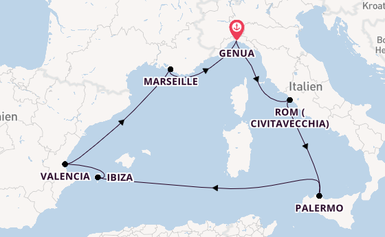 Westliches Mittelmeer ab Genua, Italien auf der MSC Musica