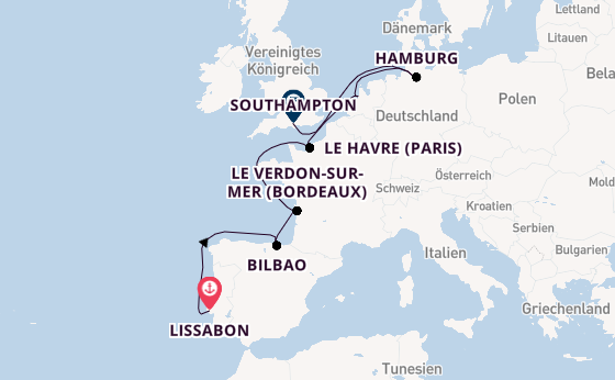 England ab Lissabon, Portugal auf der Norwegian Star